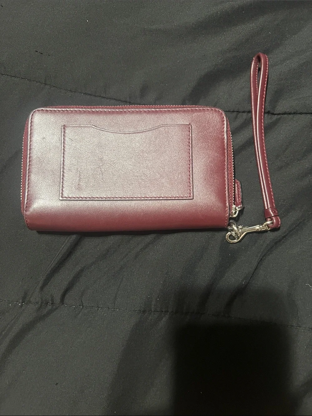 Coach Maroon Zip-Around Wristlet with Wrist Strap